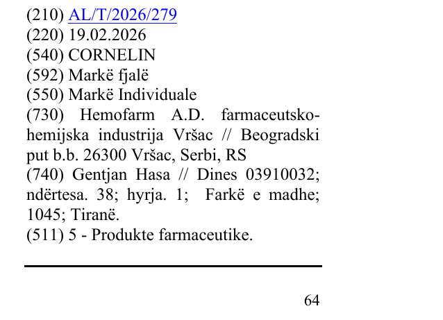 Zëri i markës CORNELIN në buletin