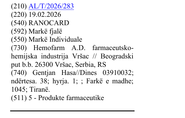 Zëri i markës RANOCARD në buletin