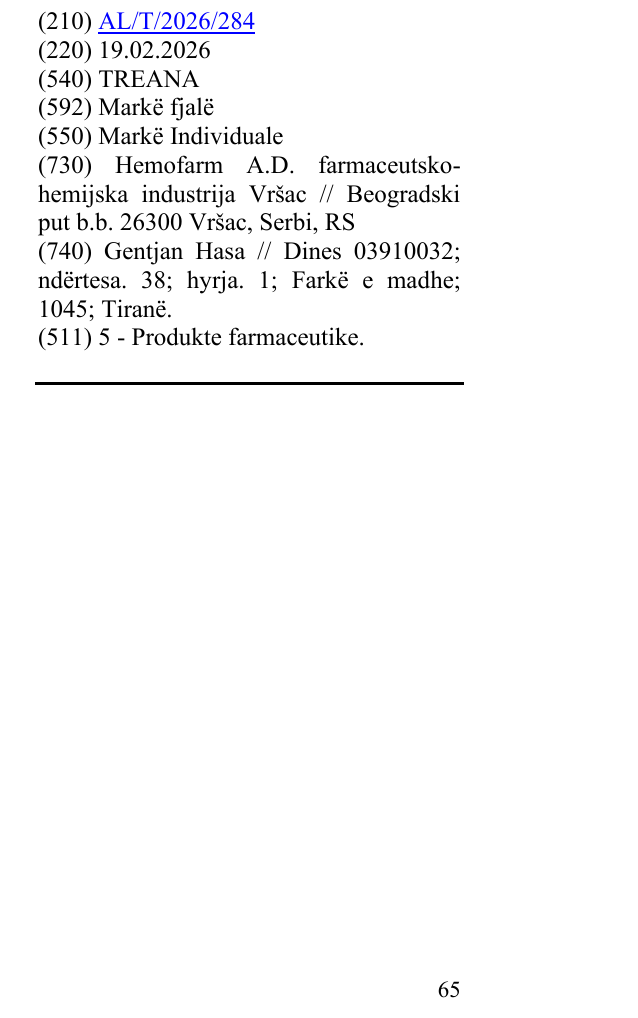 Zëri i markës TREANA në buletin