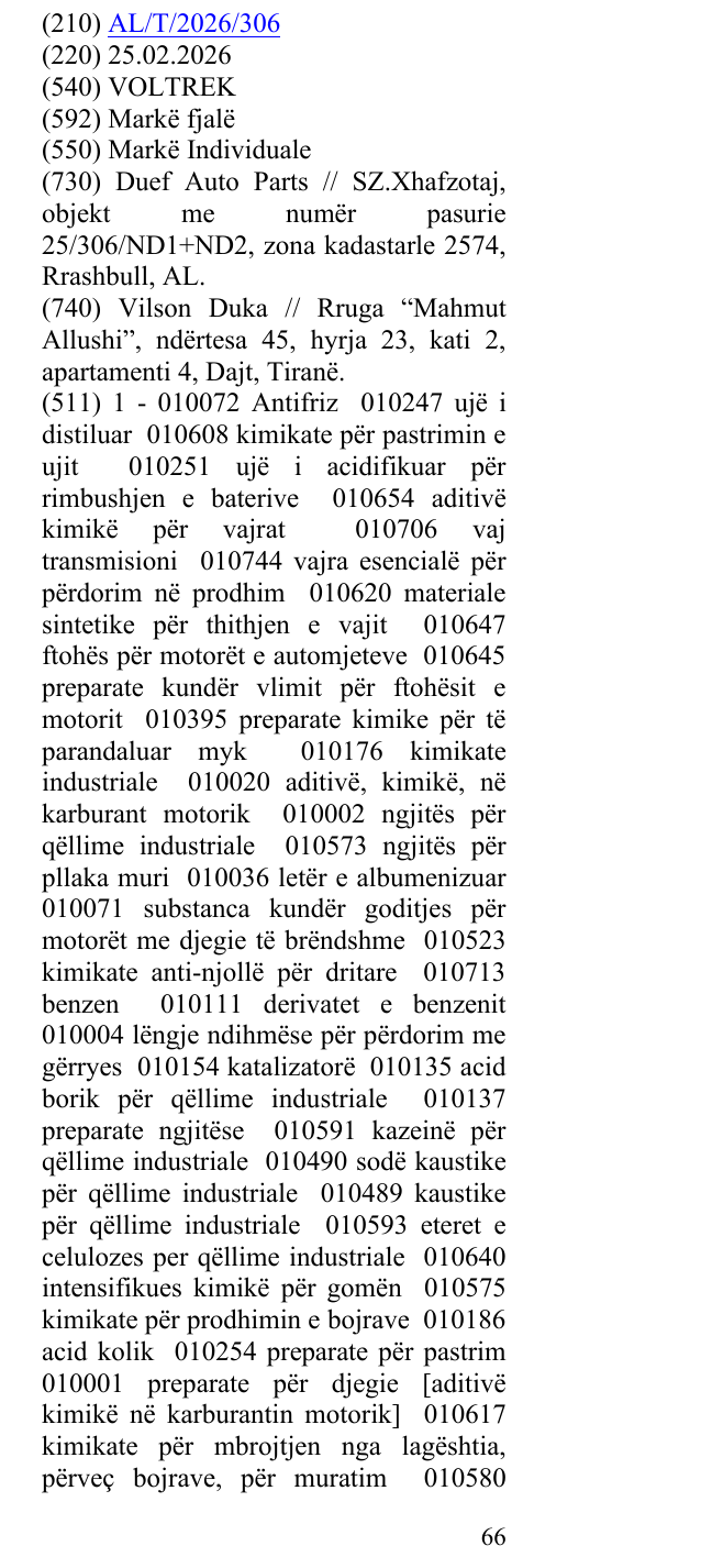 Zëri i markës VOLTREK në buletin