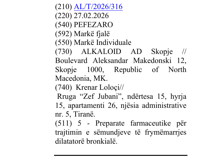 Zëri i markës PEFEZARO në buletin