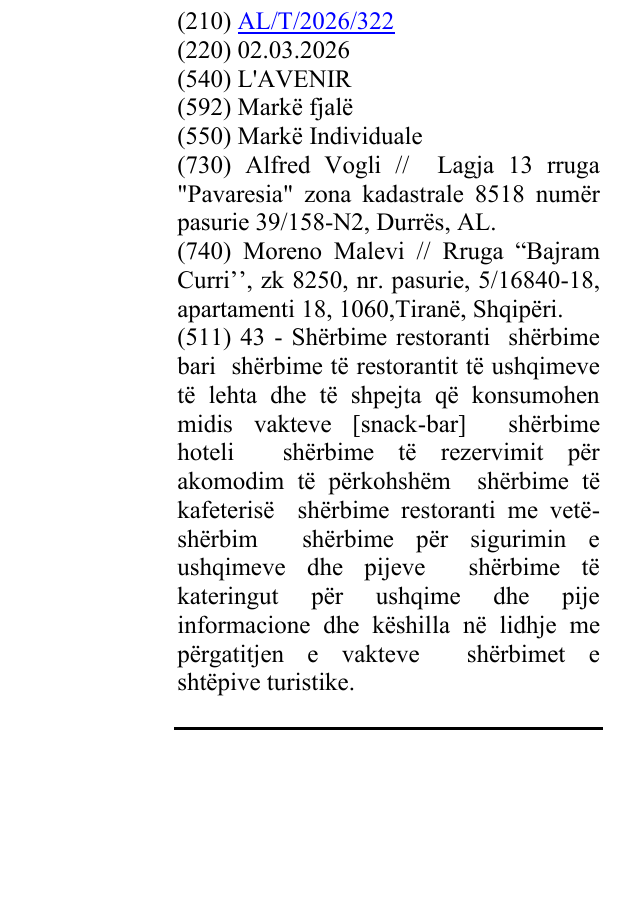 Zëri i markës L'AVENIR në buletin