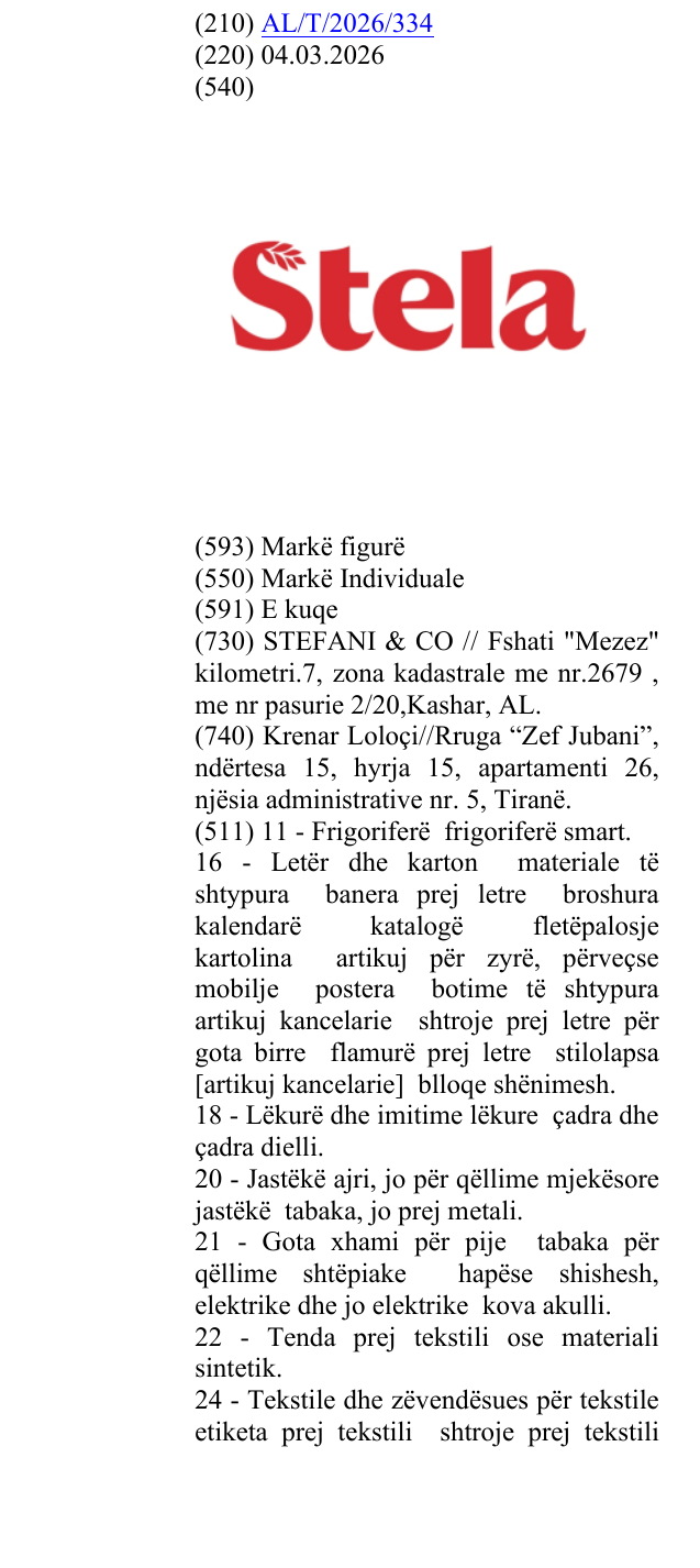 Zëri i markës Stela (RED logo) në buletin