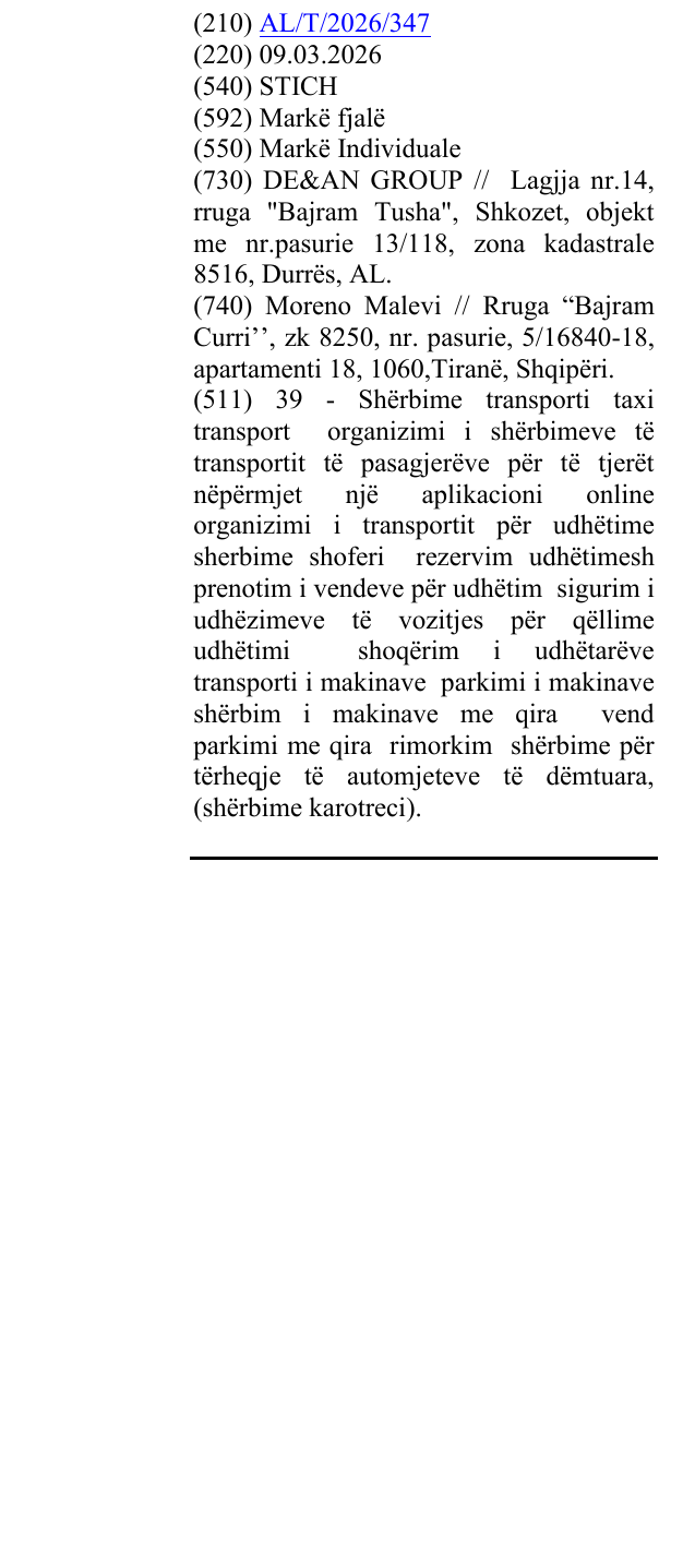 Zëri i markës STICH në buletin