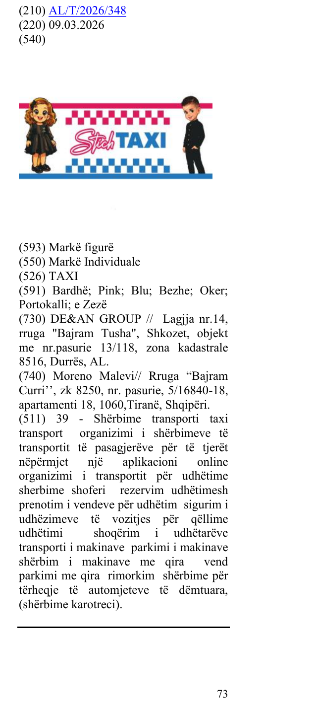 Zëri i markës TAXI në buletin