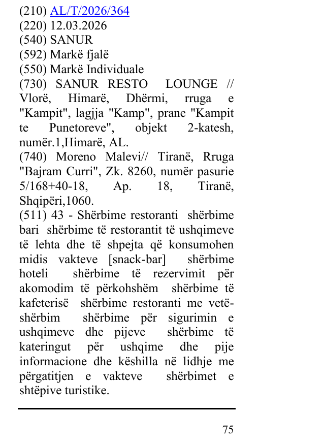 Zëri i markës SANUR në buletin