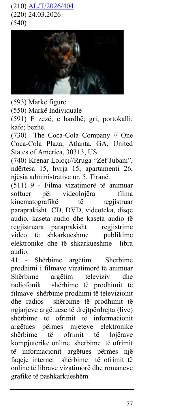 Zëri i markës AL/T/2026/404 në buletin