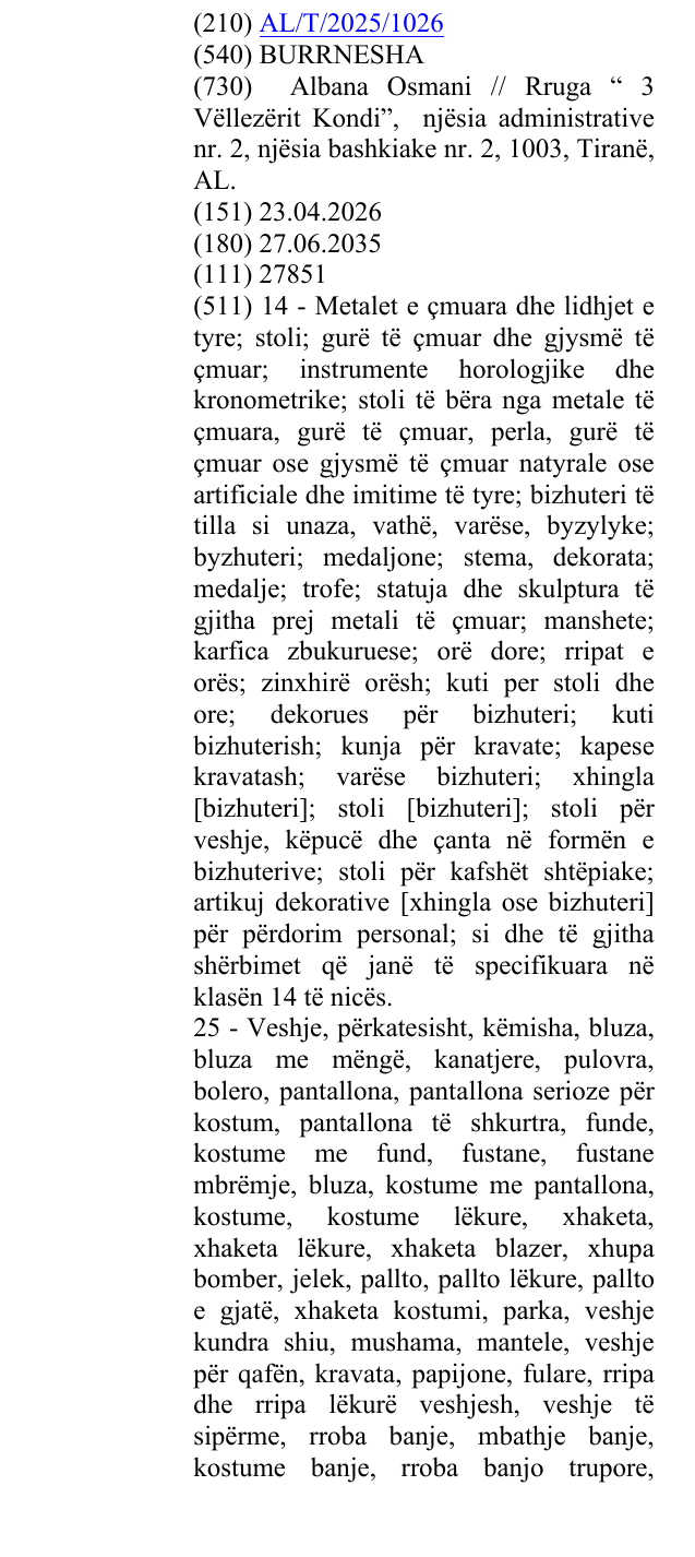 Zëri i markës BURRNESHA në buletin