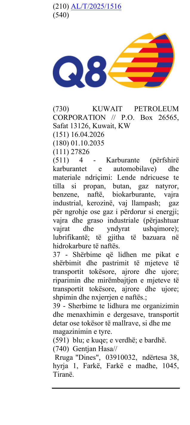 Zëri i markës Q8 në buletin
