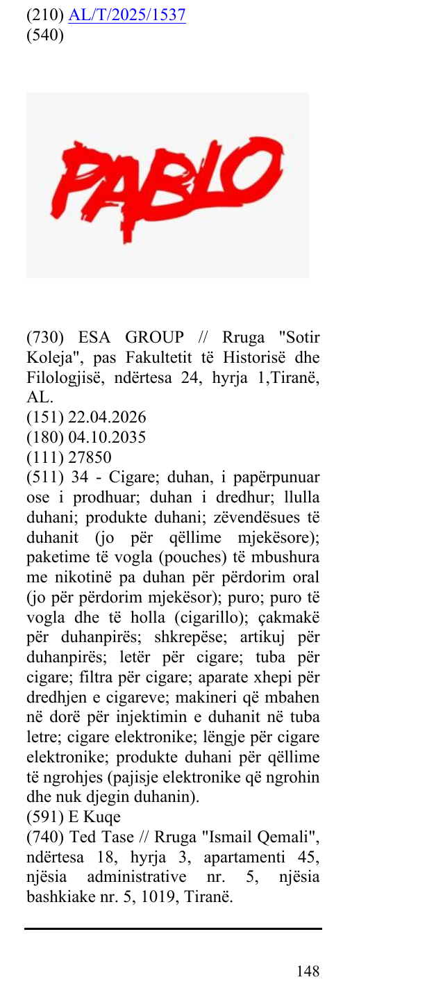 Zëri i markës PABLO në buletin