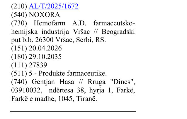 Zëri i markës NOXORA në buletin