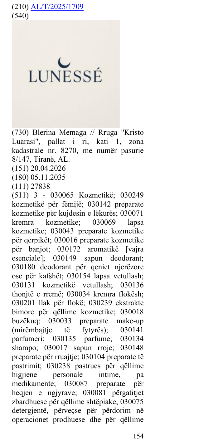 Zëri i markës LUNESSE në buletin