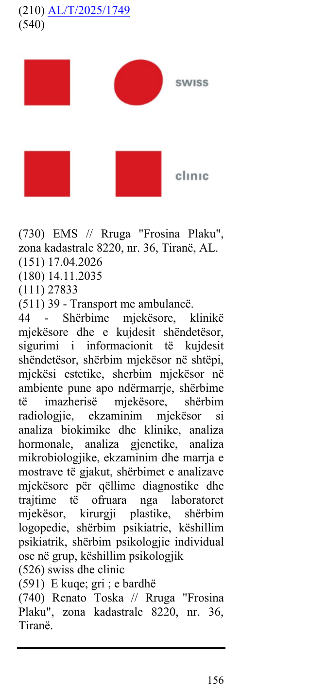 Zëri i markës swiss dhe clinic në buletin