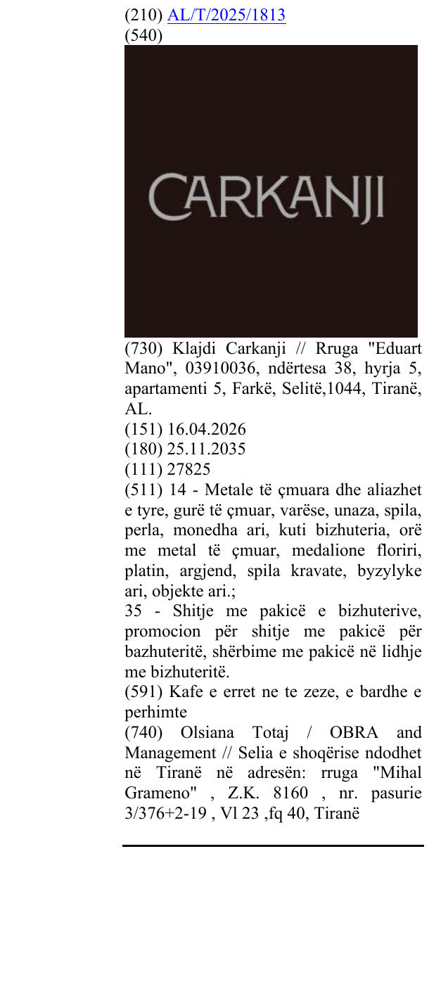 Zëri i markës CARKANJI në buletin