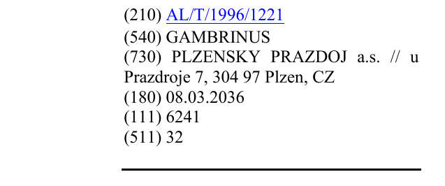 Zëri i markës GAMBRINUS në buletin
