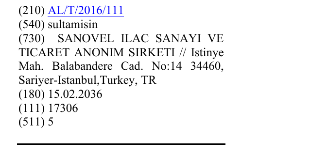 Zëri i markës sultamisin në buletin