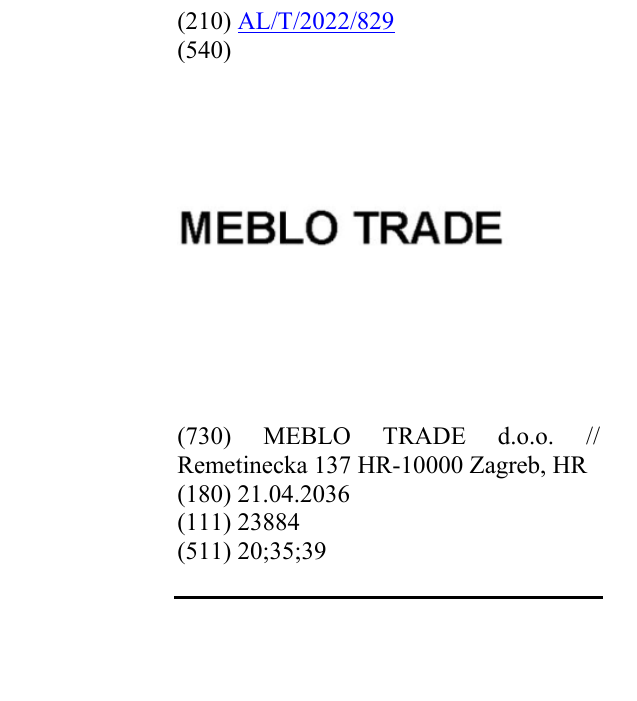 Zëri i markës MEBLO TRADE në buletin