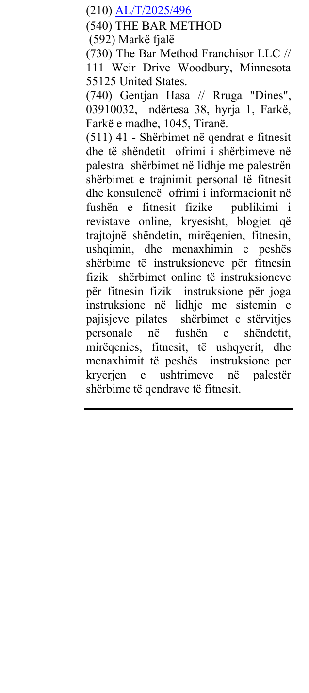 Zëri i markës THE BAR METHOD në buletin