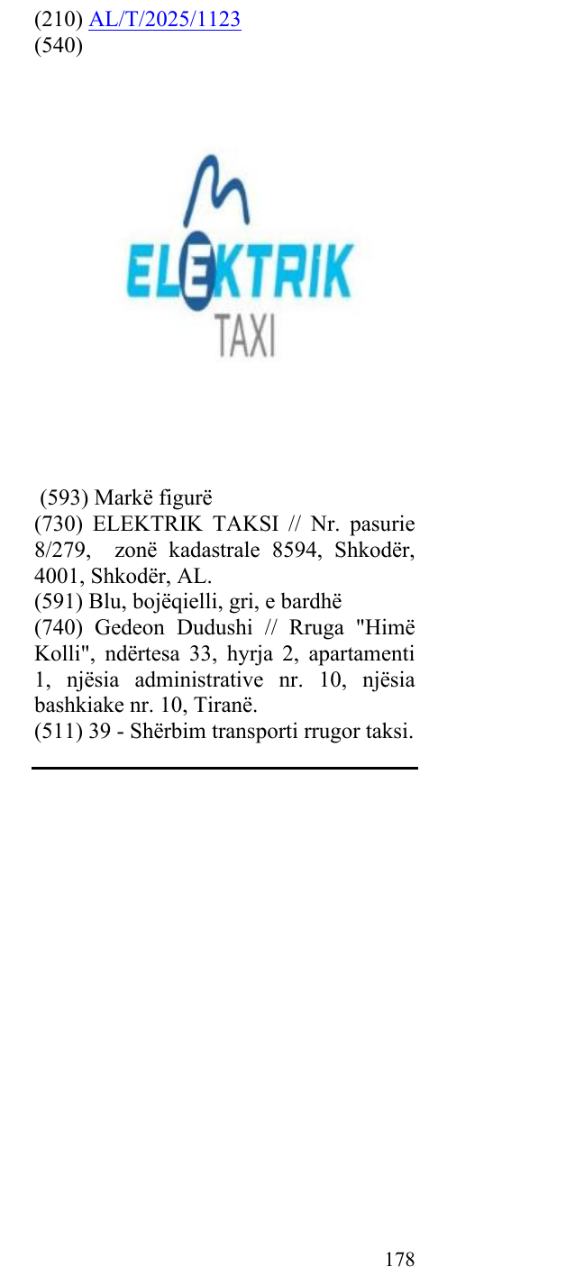 Zëri i markës Elektrik Taxi në buletin