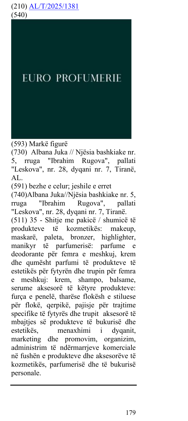 Zëri i markës EURO PROFUMERIE në buletin