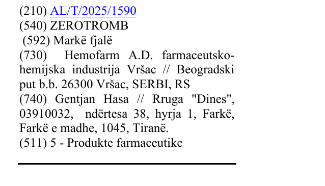 Zëri i markës ZEROTROMB në buletin