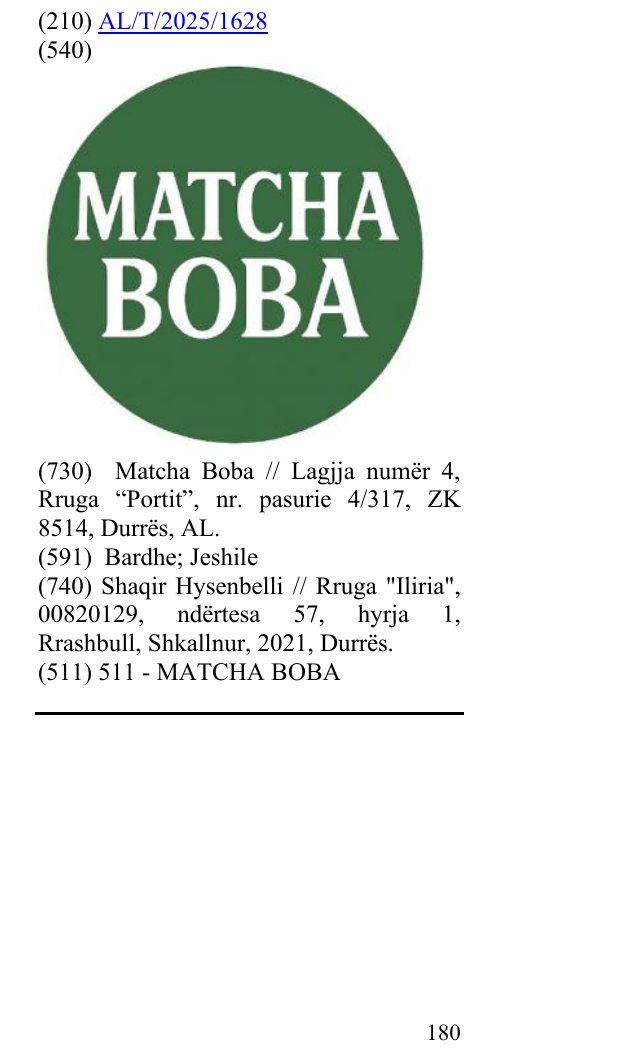 Zëri i markës MATCHA BOBA në buletin