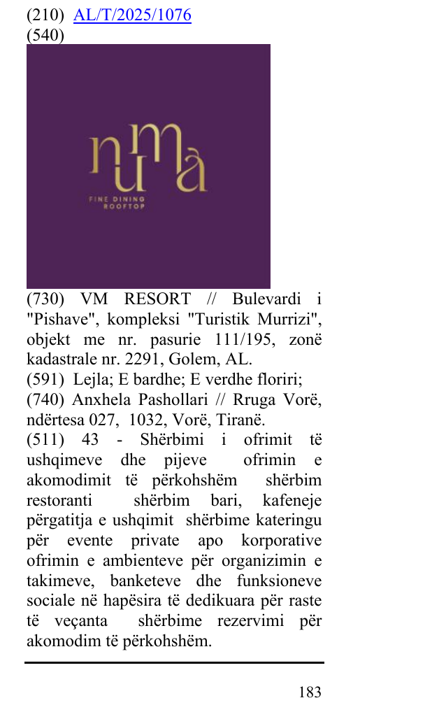 Zëri i markës NUMA Fine Dining Rooftop në buletin