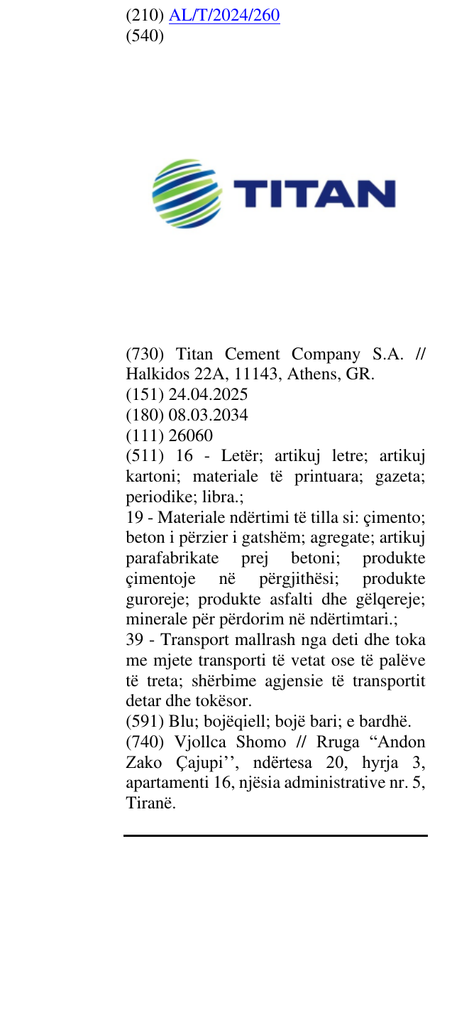 Zëri i markës TITAN në buletin