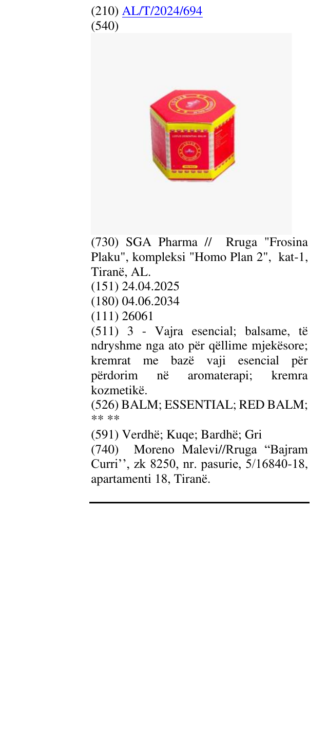 Zëri i markës BALM; ESSENTIAL; RED BALM; ** ** në buletin