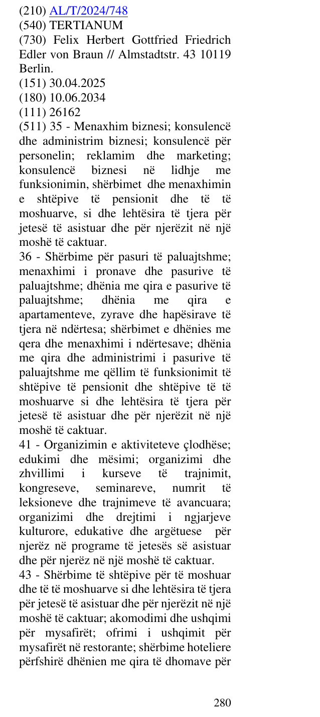 Zëri i markës TERTIANUM në buletin