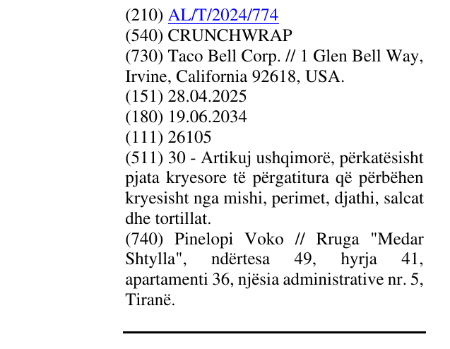 Zëri i markës CRUNCHWRAP në buletin