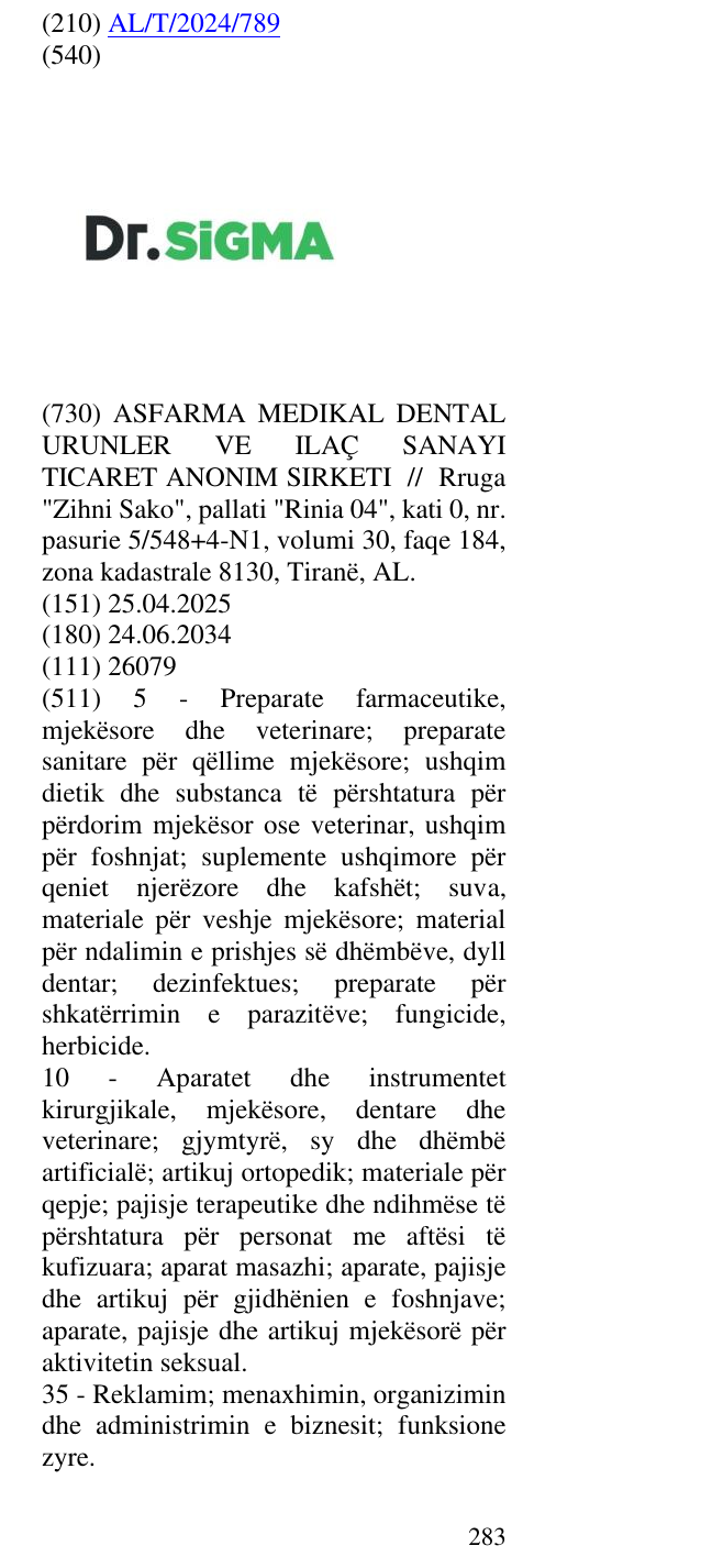 Zëri i markës Dr në buletin
