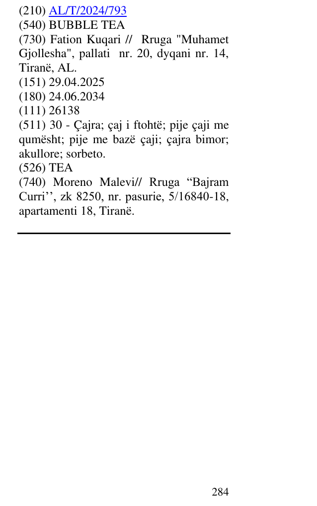Zëri i markës BUBBLE TEA në buletin