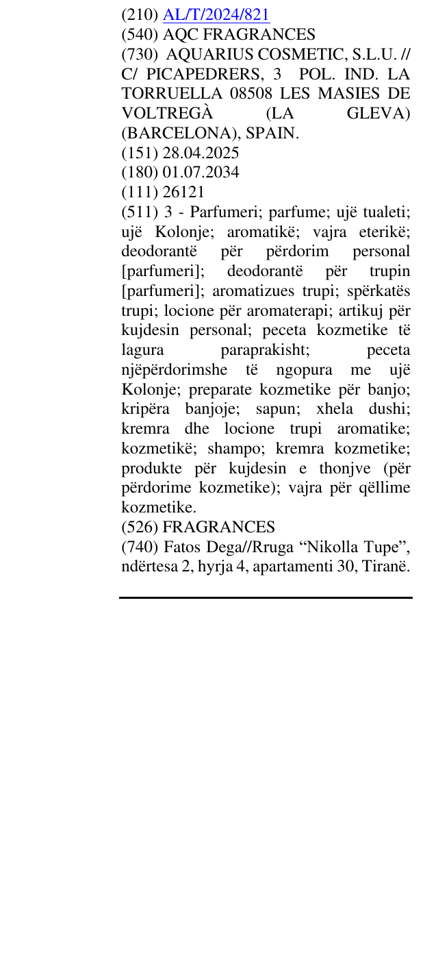 Zëri i markës AQC FRAGRANCES në buletin