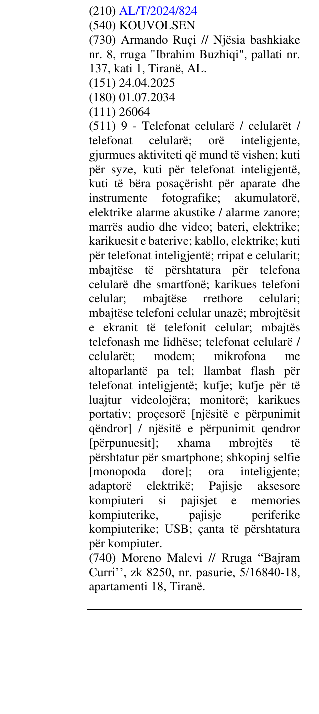 Zëri i markës KOUVOLSEN në buletin
