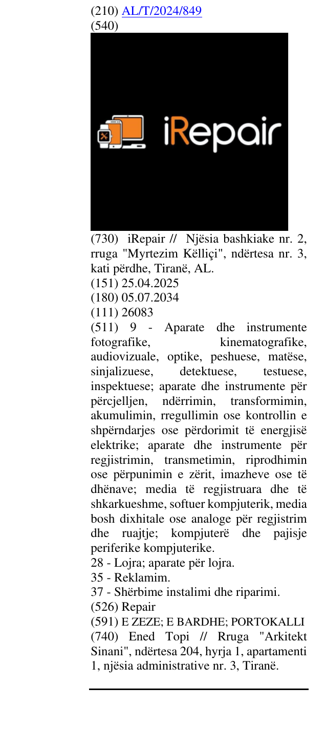 Zëri i markës Repair në buletin