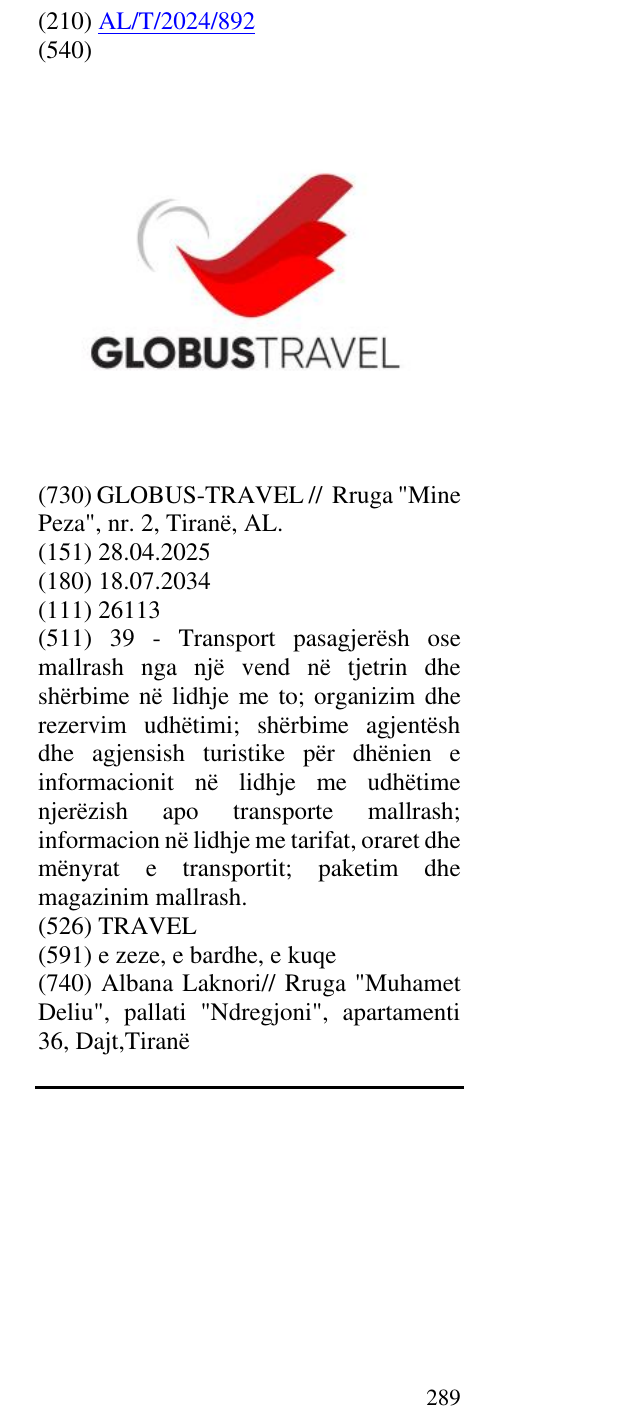 Zëri i markës TRAVEL në buletin
