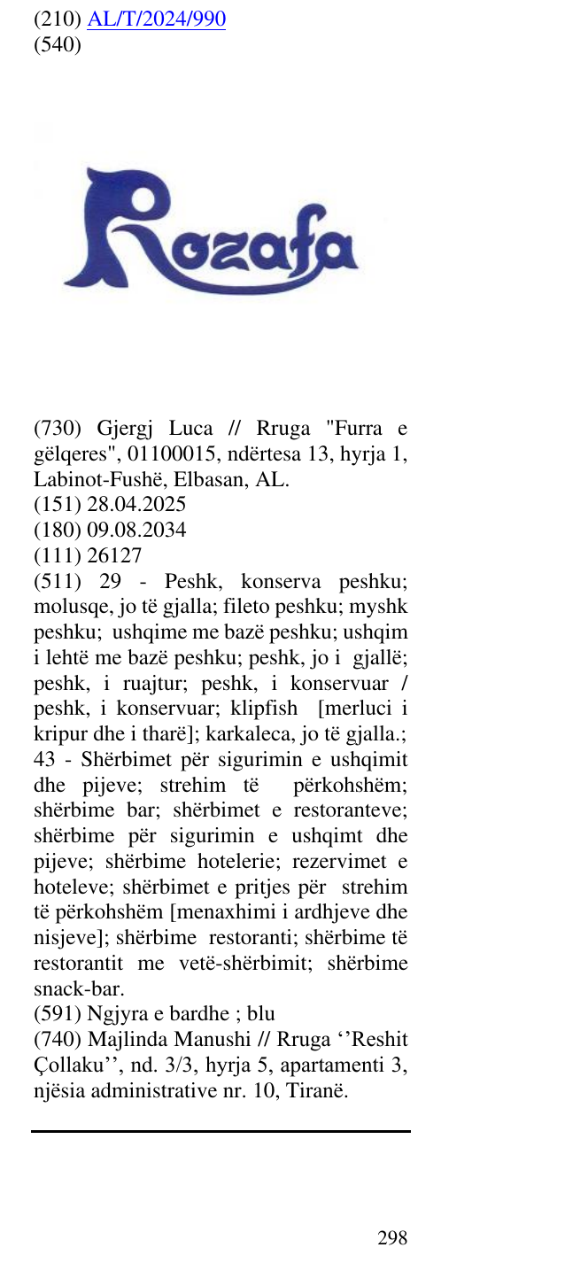 Zëri i markës Rozafa në buletin