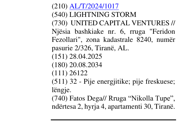 Zëri i markës LIGHTNING STORM në buletin