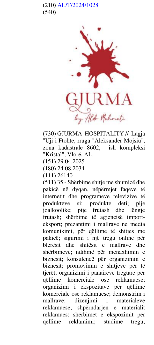 Zëri i markës GJURMA by Aldo Mehmeti në buletin