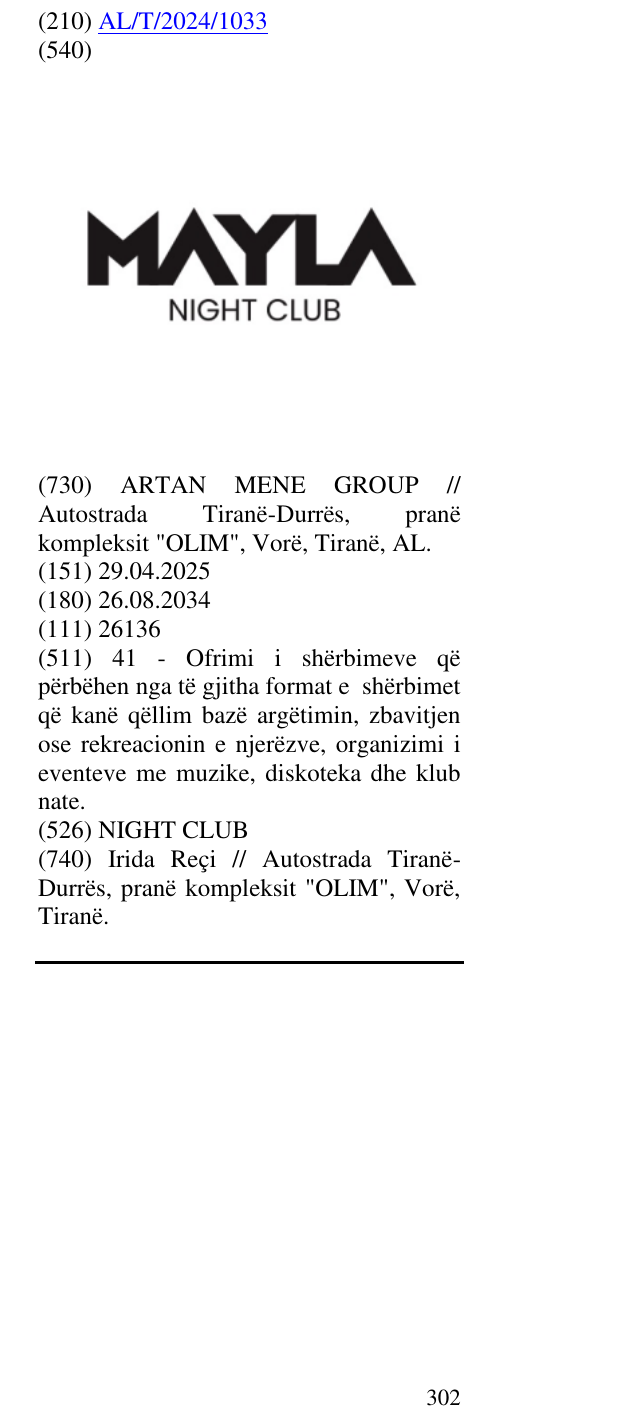 Zëri i markës NIGHT CLUB në buletin
