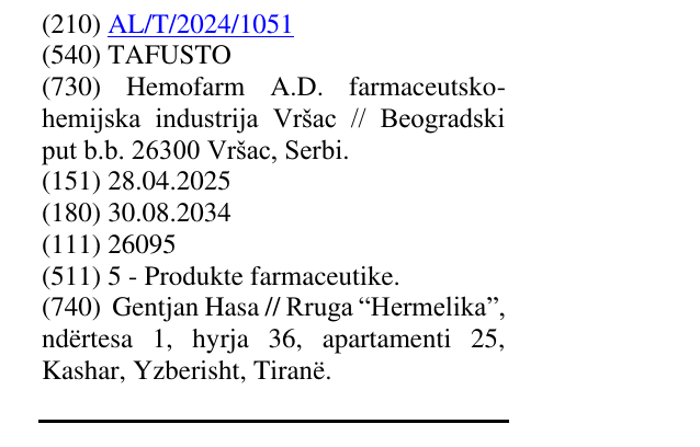 Zëri i markës TAFUSTO në buletin