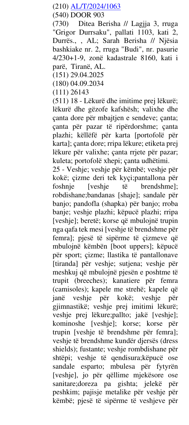 Zëri i markës DOOR 903 në buletin