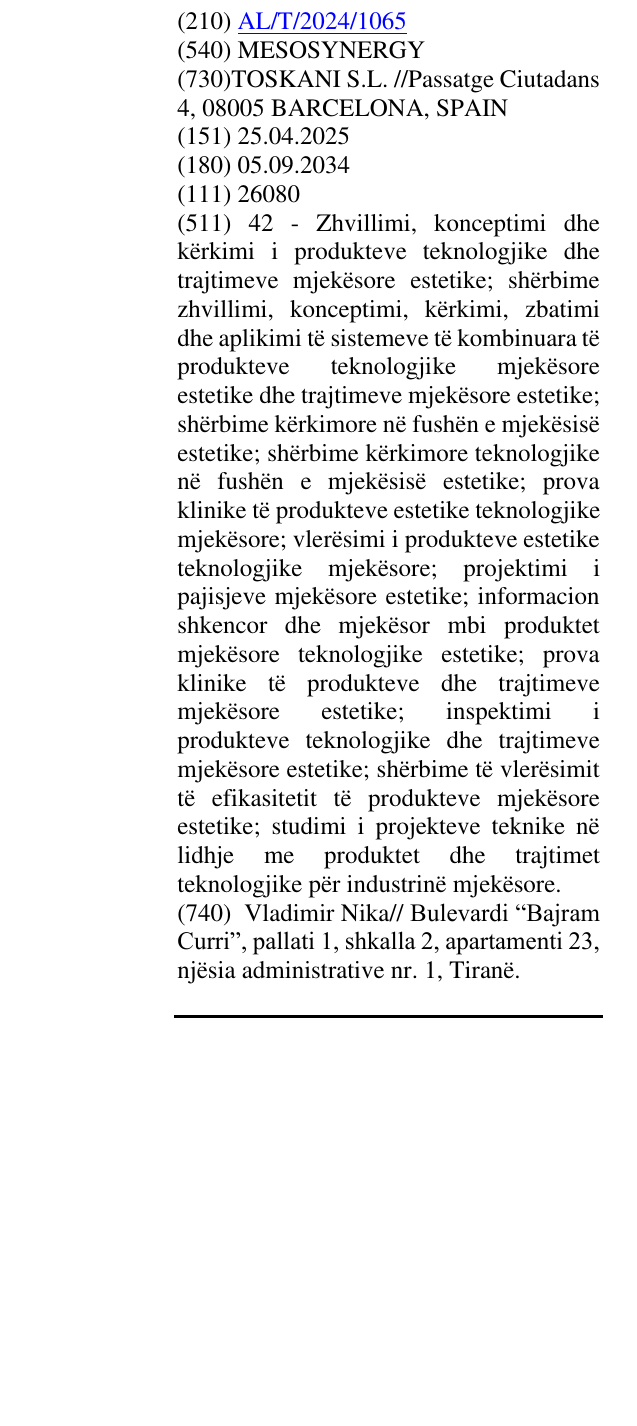 Zëri i markës MESOSYNERGY në buletin