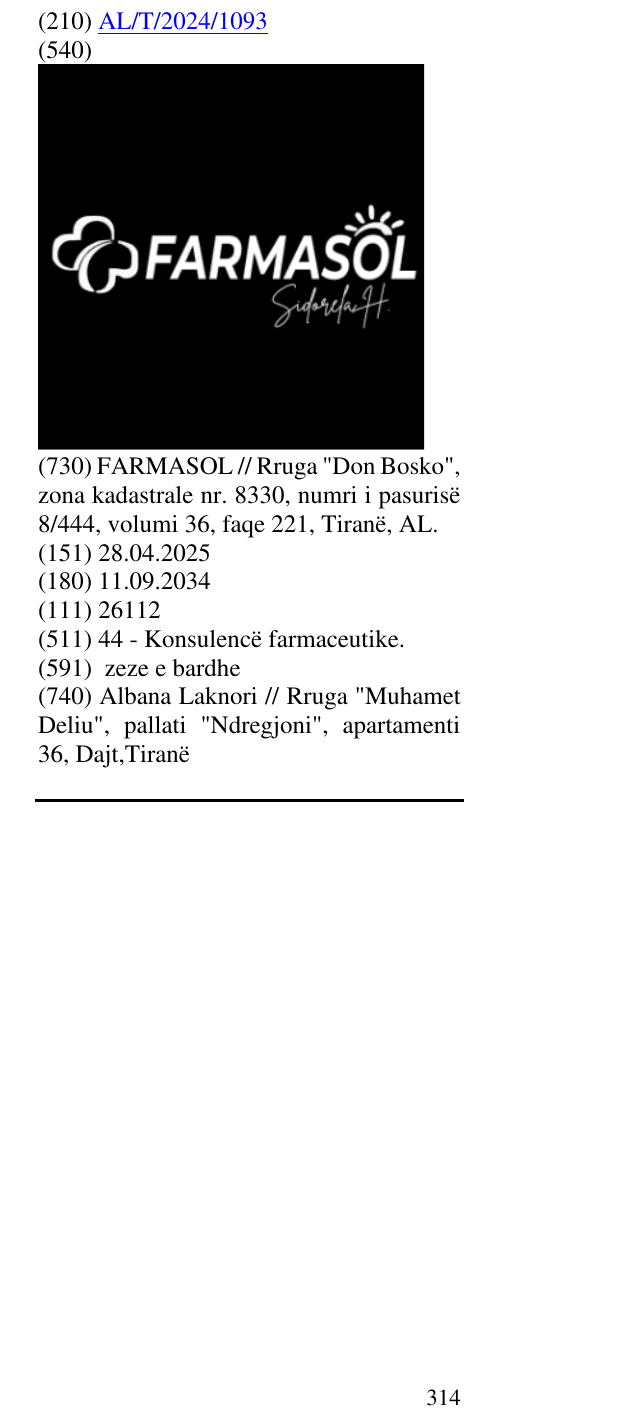 Zëri i markës FARMASOL   SIDORELA H në buletin