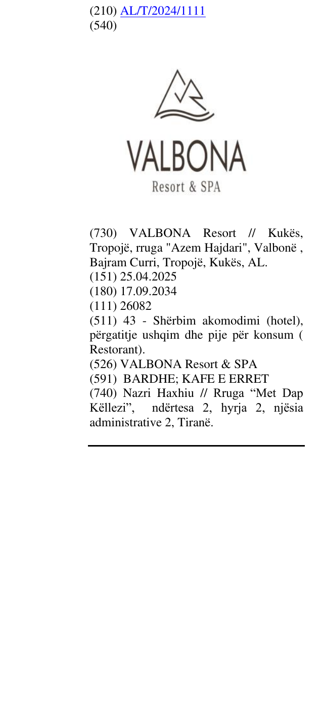 Zëri i markës VALBONA Resort & SPA në buletin