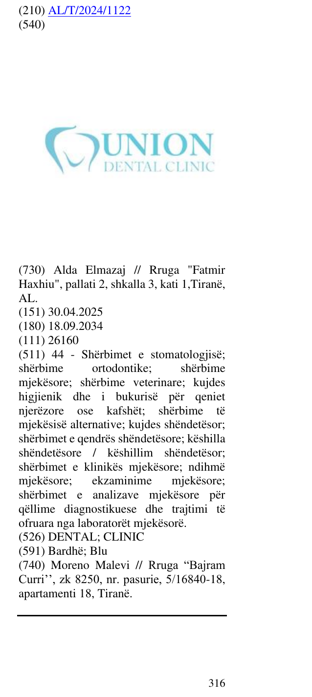 Zëri i markës DENTAL; CLINIC në buletin