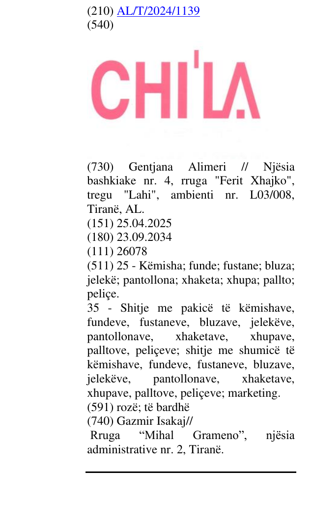 Zëri i markës CHI'LA në buletin