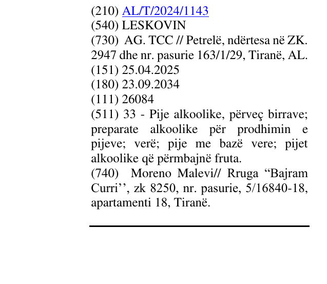 Zëri i markës LESKOVIN në buletin