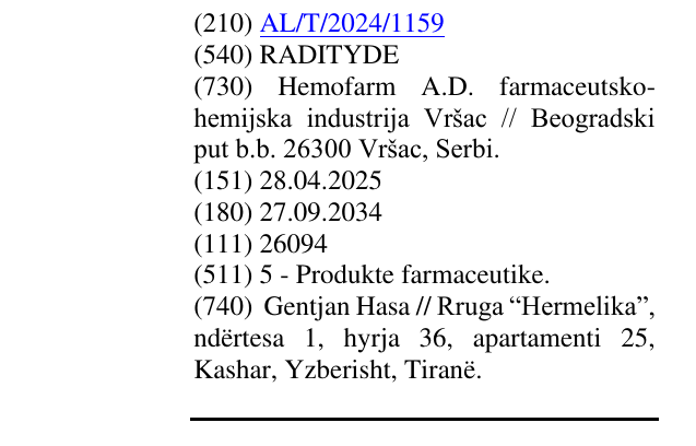 Zëri i markës RADITYDE në buletin